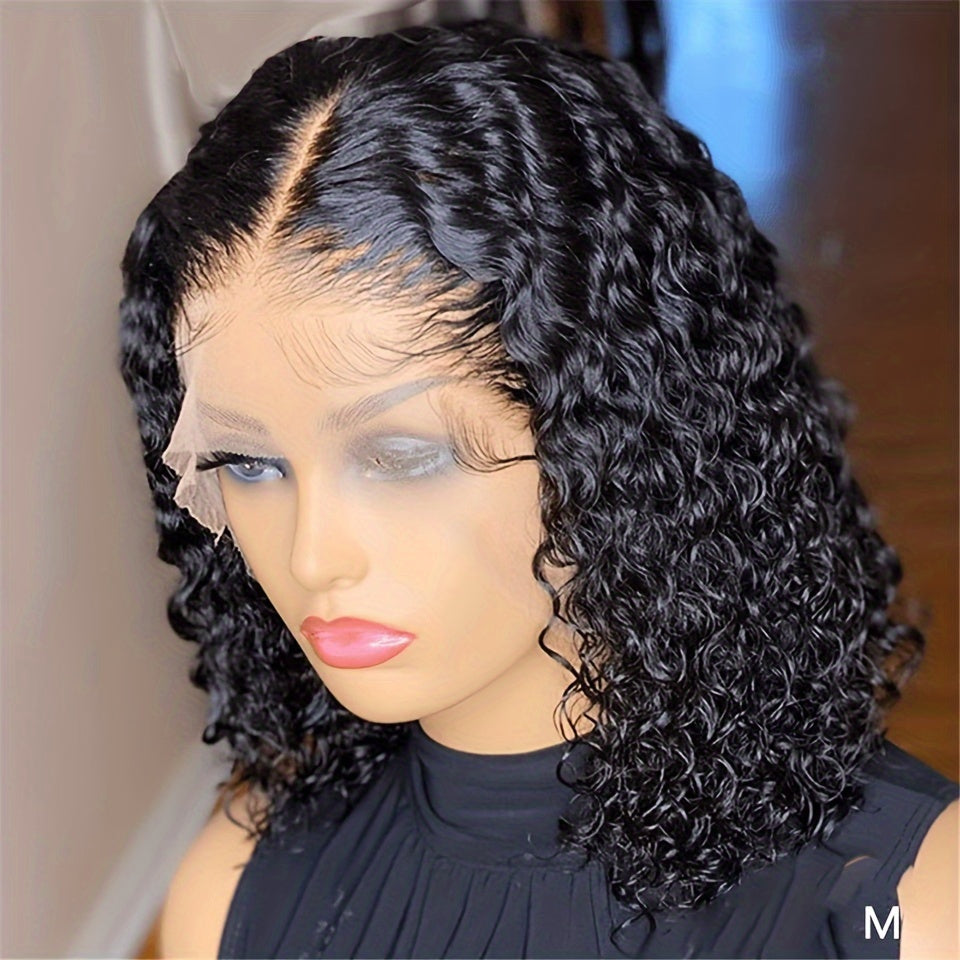 180% Density Water Wave Lace Frontal Short Bob Wig - Lace Wigs for Women with 13x4x1 T Part HD Transparent Lace, Pre Plucked, Natural Color, Middle Part, Water Curly Lace Part